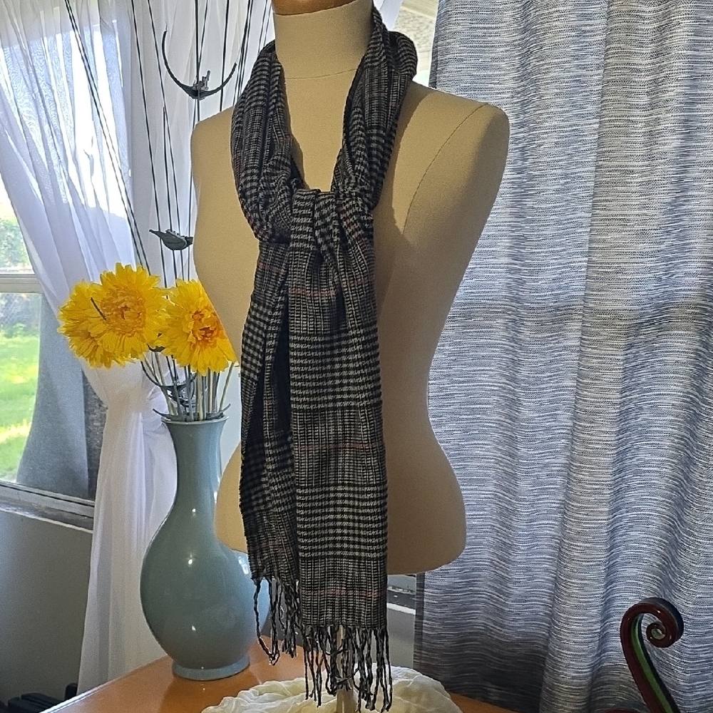 Black Plaid Lightweight Scarf for Women - Classic Accent